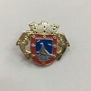 Vintage Sail Boat Pin W/ Crown & Dolphins